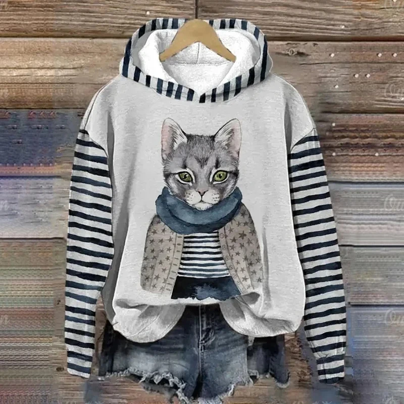 Women\'s Hoodies Funny Kawaii Cat Animals Print Hoodie For Women Sweatshirts Female Clothes Casual Cute Pullover Woman Sweatshirt