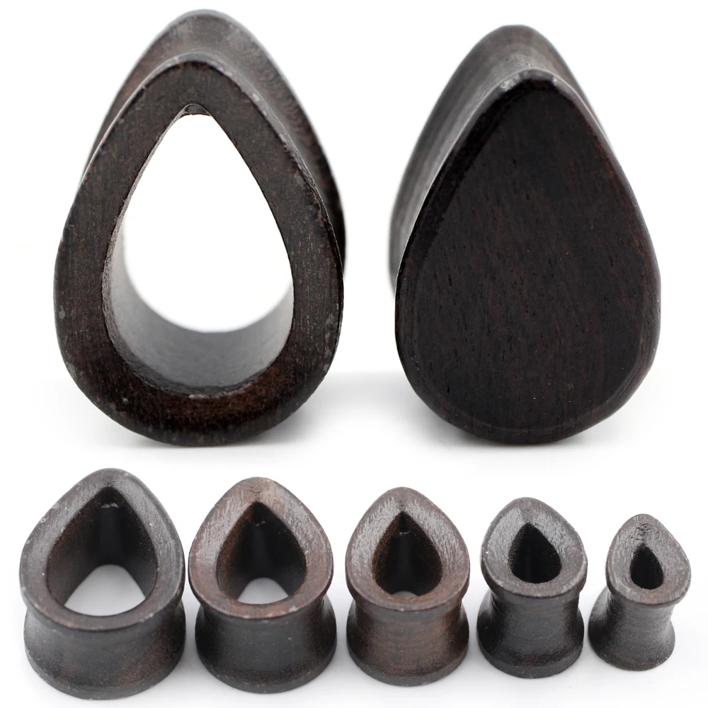 Alisouy 2pcs 8-30mm Hollow Solid Natural Wood Water Drop Ear Plugs Tunnels Exapander Strechers Earrings Piercing Body Jewelry