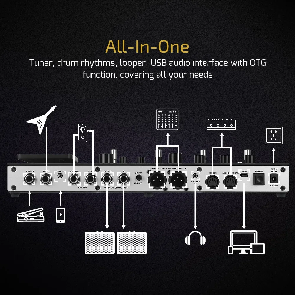 

VALETON GP-200 Guitar Bass Amp Modeling IR Simulation Multi-Effects FX Loop MIDI I/O Expression Pedal
