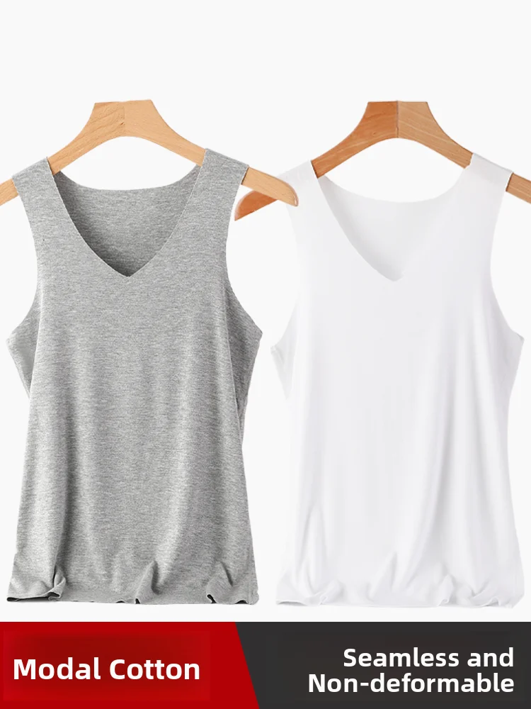 

Men's V-Neck Thin Modal Vest Summer Seamless Underwear Loose Breathable Sleeveless Top for Young And Middle-Aged