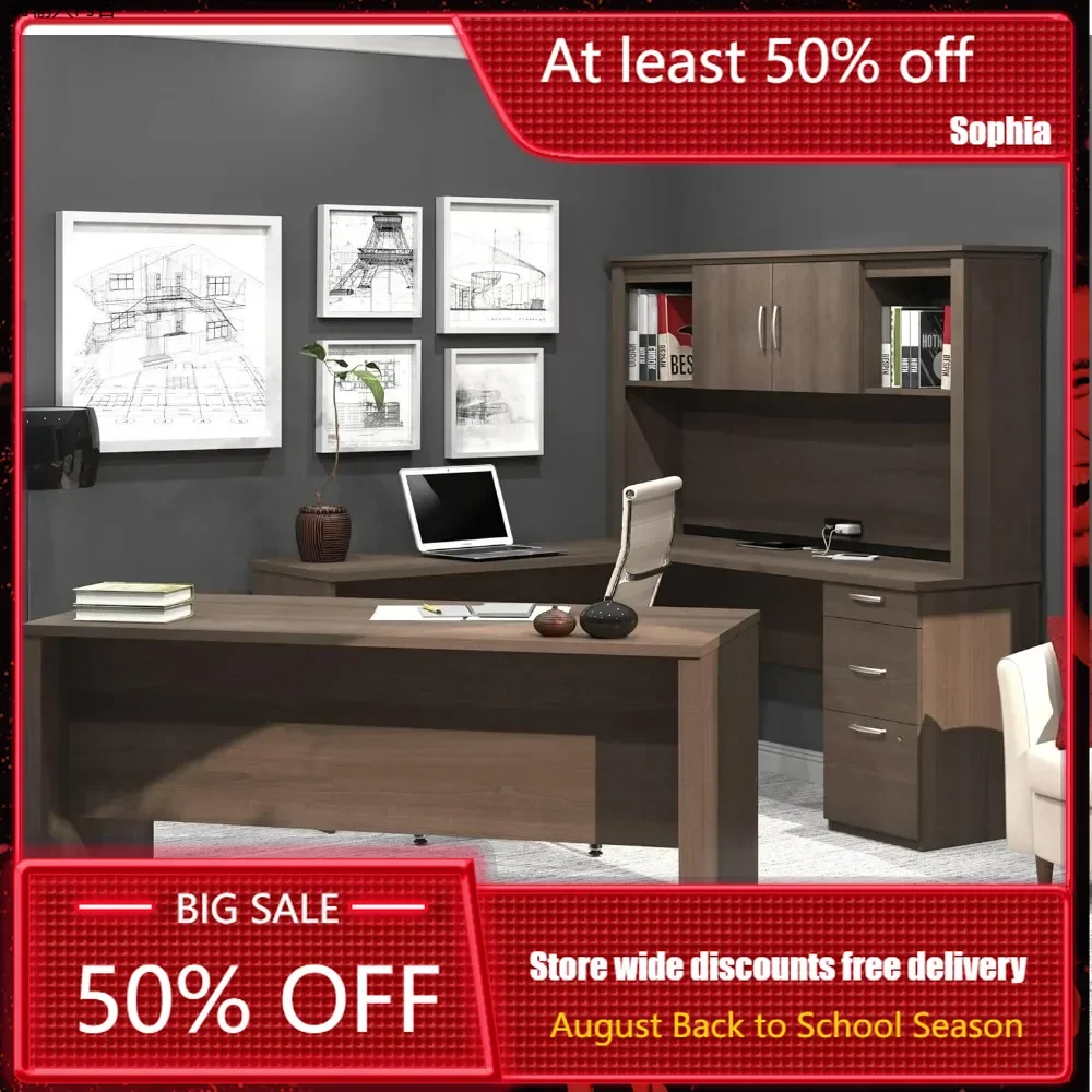 

Office Desk 66W U-Shape or L Political Desk with Safety Baffle, Suitable for Home, School, Office, Bark Grey, Computer Desk