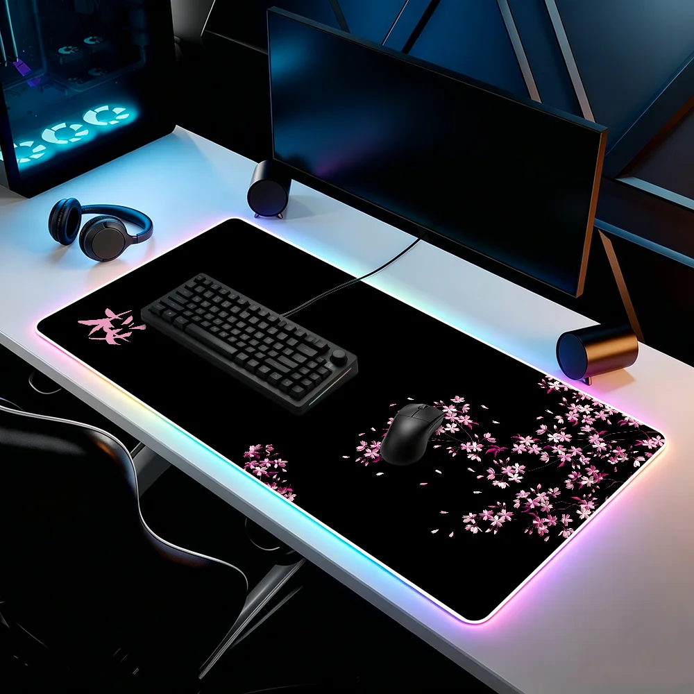

Japan Cherry Blossom Mouse Pad RGB Led Gaming Bedroom Office Desk Non-Slip Mat Waterproof Large