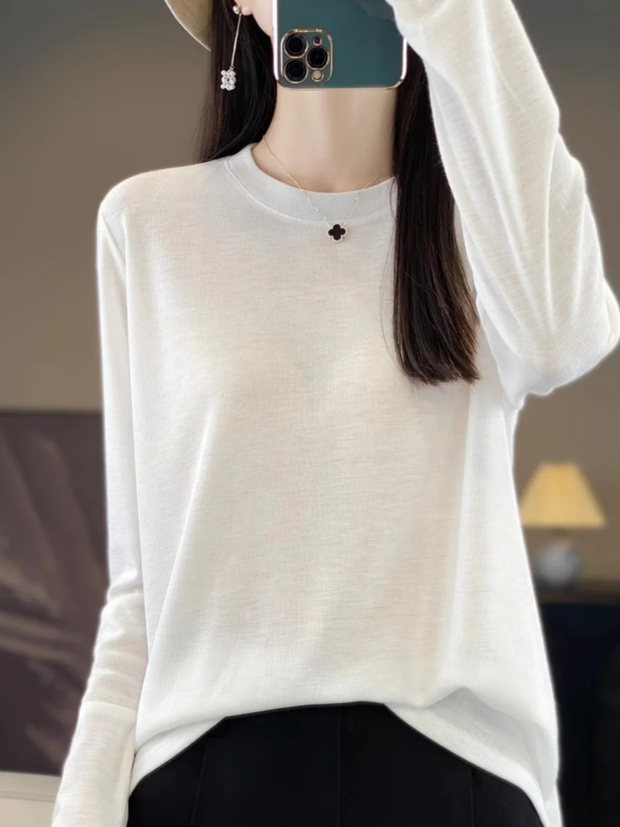 

Новая женская тонкая трикотажная кофта с круглым вырезом и длинным рукавом в корейском стиле, удобная, повседневная, модная