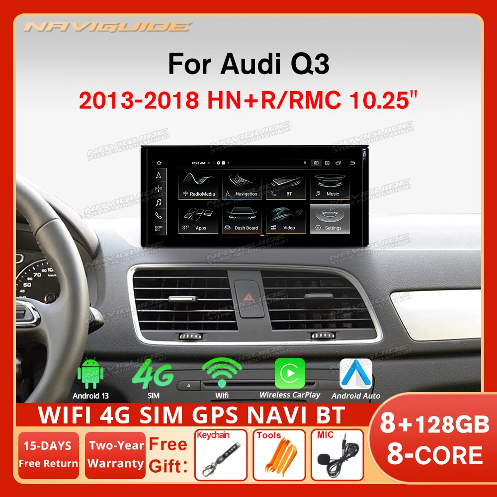 

NAVIGUIDE 10.25'' Wireless Carplay Car Multimedia Player For Audi Q3 2013-2018 Touch Display Screen Car Radio GPS Navi BT