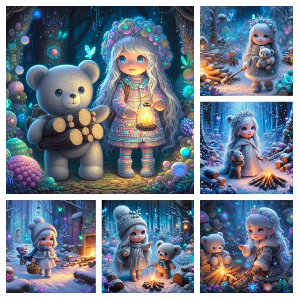 5D DIY Cartoon Diamond Painting Kit Cartoon Girl Sticking Diamond Embroidery Princess and Little Bear Art Gifts