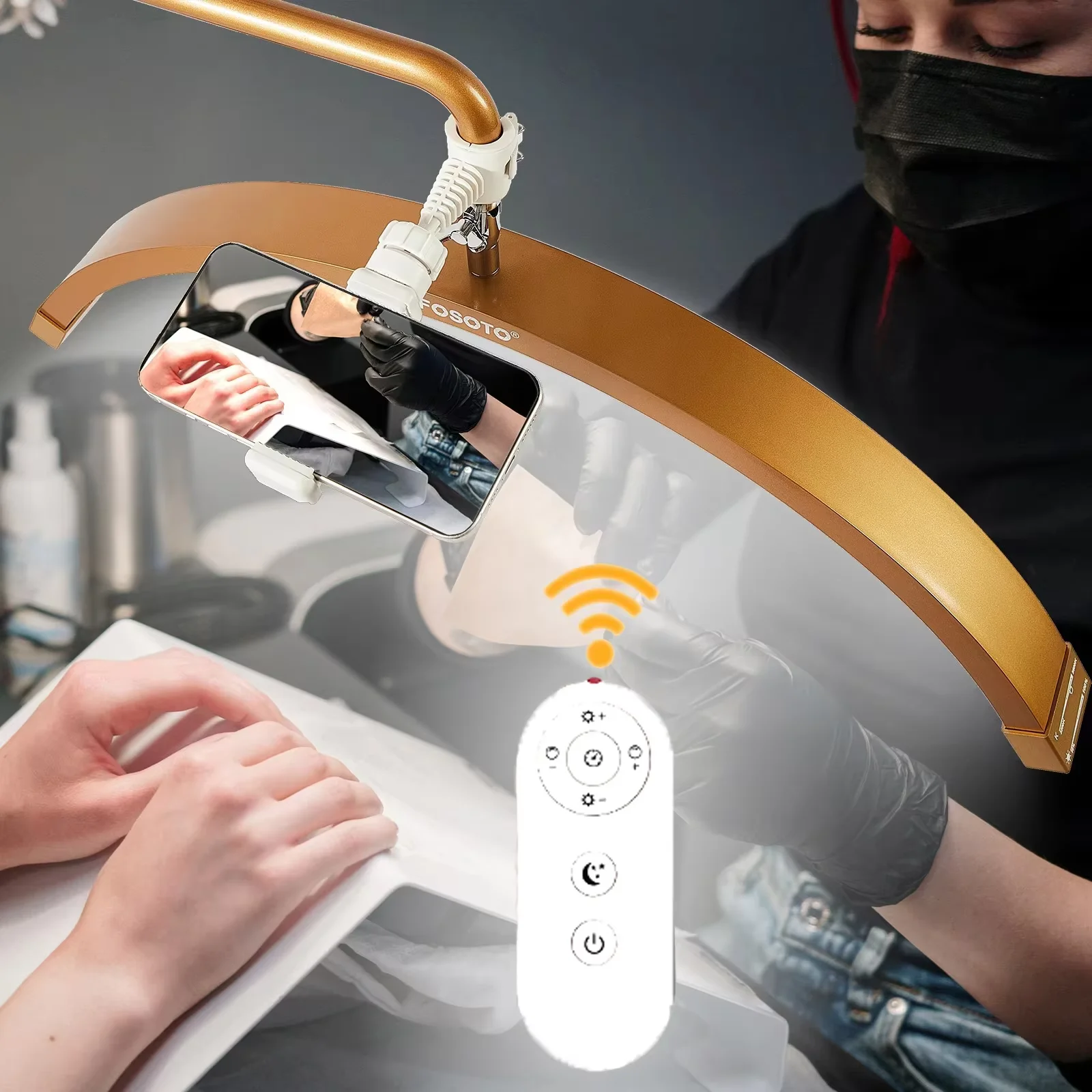 Fosoto Y16ビューティーサロン照明、ハーフムーン型ランプ、リモコン付き、タトゥー、ビューティーサロン、まつげエクステ、メイクアップ用