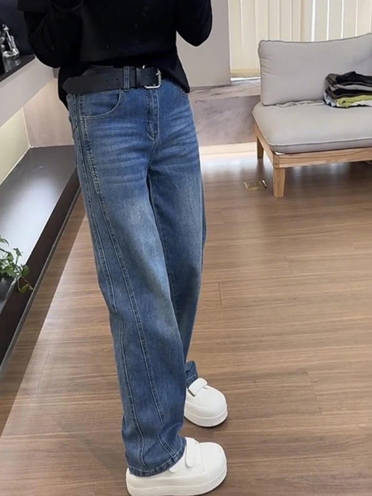 

Ретро-джинсы с высокой талией, облегающие, универсальные, простые, с эффектом уменьшения живота, прямые брюки, повседневные...