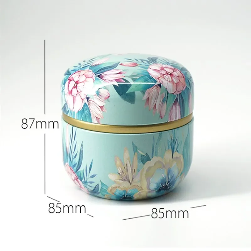 Tea Caddy Tinplate Household Sealed Packaging Box Portable Japanese Style Flower Round Small Tin Containers