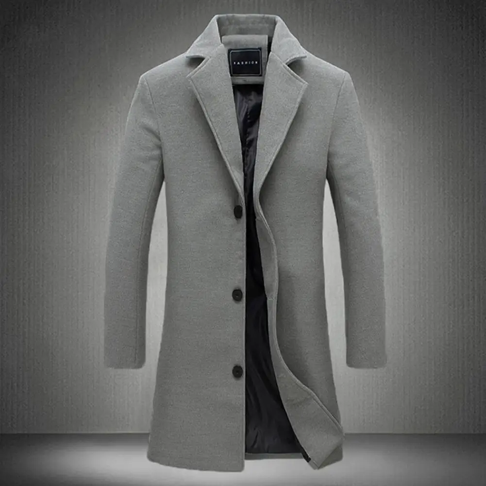 

Formal Wool Coat Men's Woolen Coat with Formal Suit Collar Solid Color Mid-length Jacket for Office Business Outwear Lapel