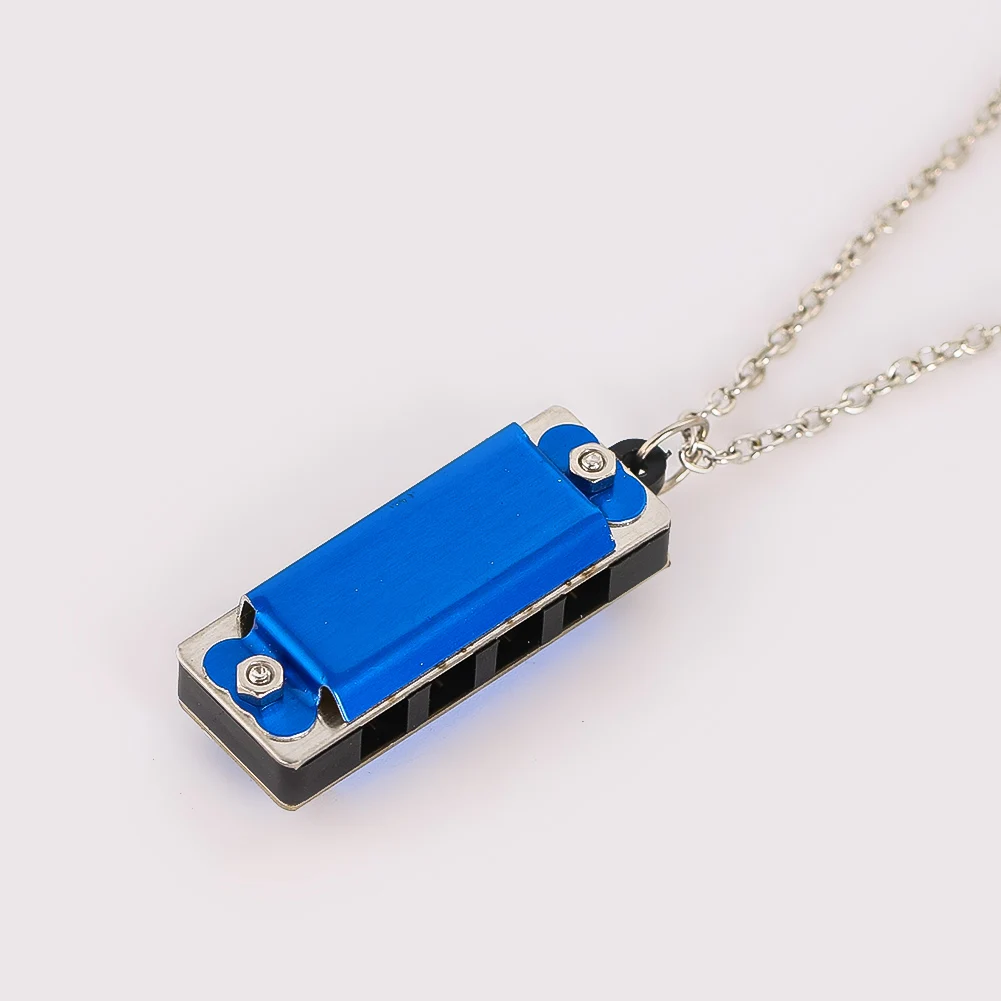 Mini Harmonica Necklace Playable 4 Holes 8 Tones Blue Black For Men Women Hip Hop Y2K Style Daily Wear Birthday Holiday Gift