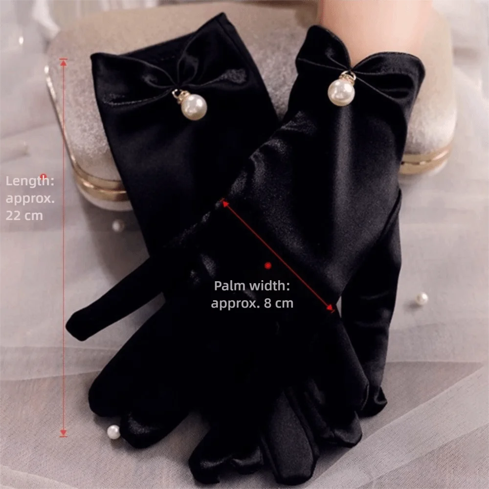 قفازات الزفاف الأنيقة بخمسة أصابع لوليتا JK قفازات الزفاف اللؤلؤية أبيض وأسود قفازات القيادة للنساء والفتيات #2