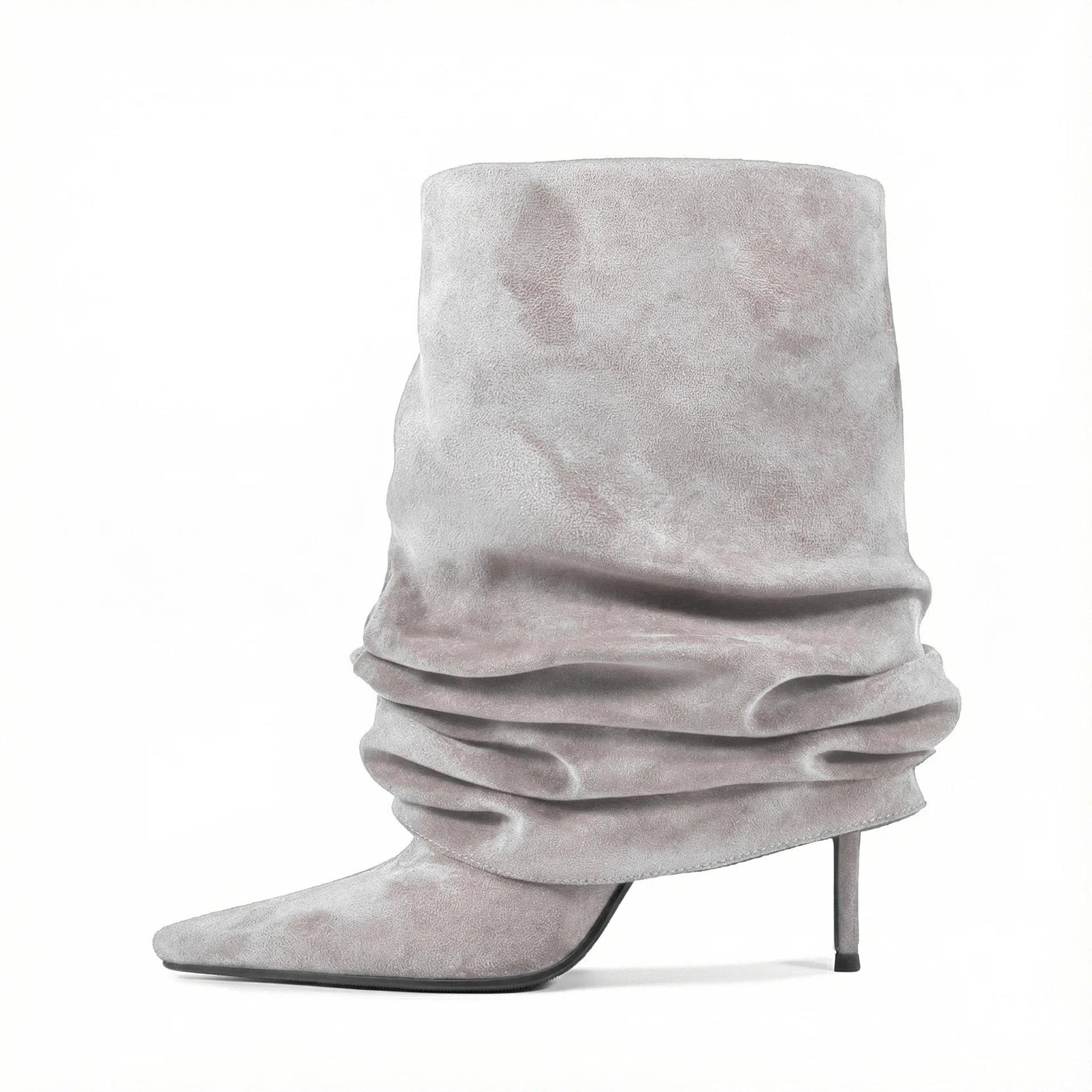 Women's colorful flod sexy suede mid calf boots pointy toe high heels 2026 new in luxury designer big size party shoes
