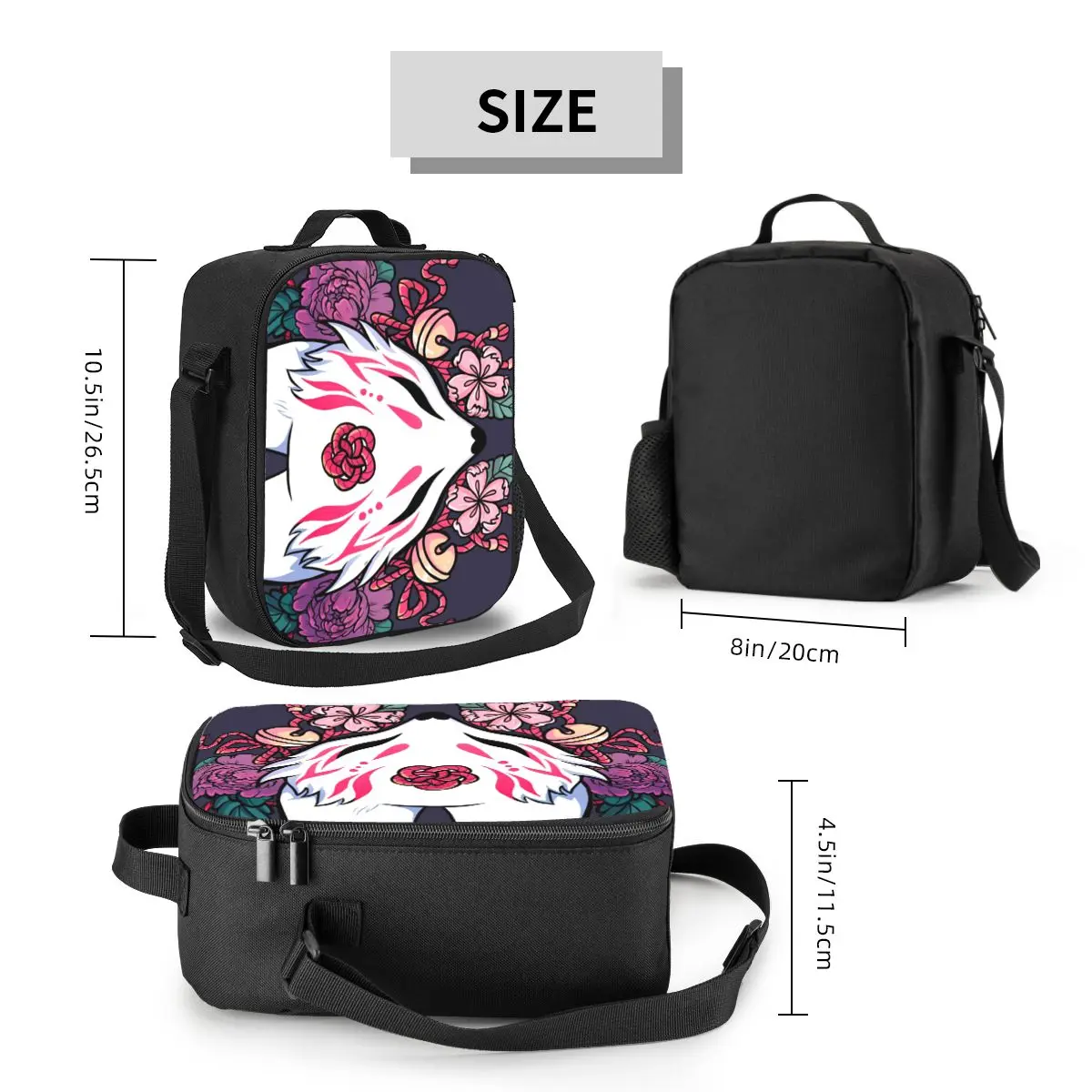 Custom Fox Spirit Kitsune Insulated Lunch Bags for Picnic Japanese Kabuki Portable Thermal Cooler Lunch Box Women Children