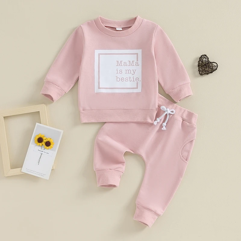 6M-3T Toddler Baby Girl Clothes Long Sleeve Letter Print Sweatshirt and Stretch Jogger Pants Newborn Fall Winter Outfit