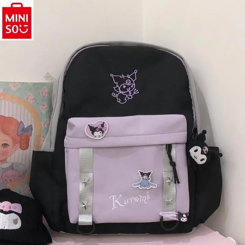 MINISO Sanrio cartoon Kuromi printed large-capacity backpack college students sweet fashion backpack.