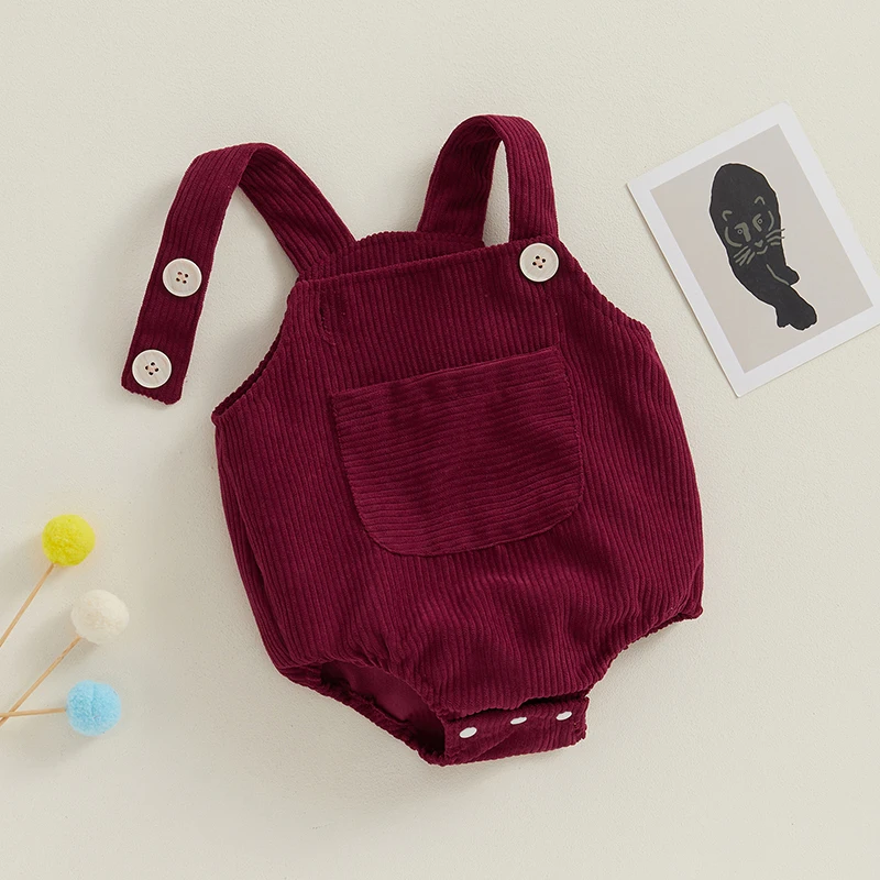 0-24M Toddler Baby Boy Girl Corduroy Romper Solid Overalls Suspender Sleeveless Strap Jumpsuit Newborn Bodysuit Clothes Outfit