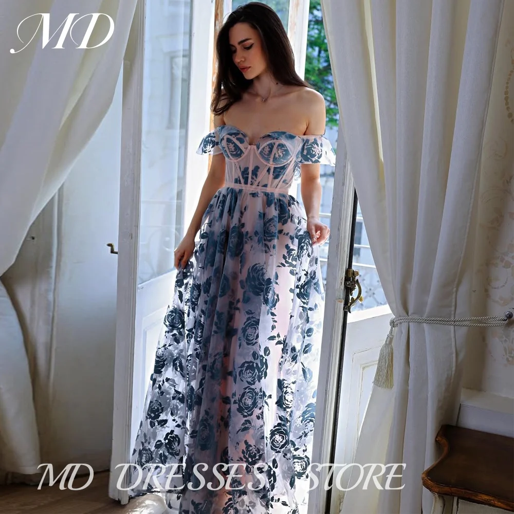 

MD New Modern Rose Print Evening Gown Off Shoulder A-line Floor-Length Sexy Fishbone Prom Down Платье для бала customised 2025