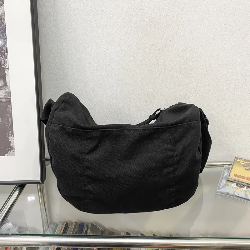 Bolsos de hombro de lona Unisex para mujer, bolsos cruzados de estilo japonés, paquetes negros sólidos, gran capacidad