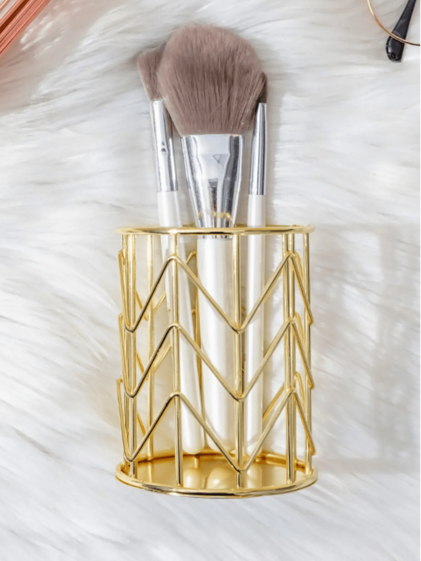 1psc حامل أقلام معدني مجوف، تخزين بسيط للمكياج