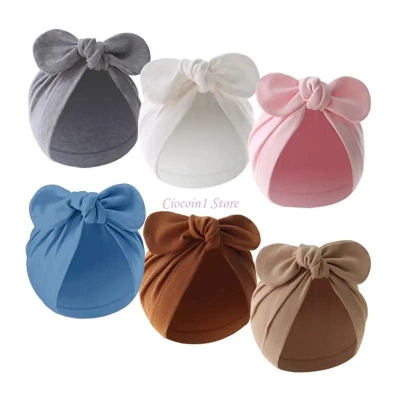 

Y1UB Newborn Hat Indian Hat Breathable Infant Hospital Hat with Large Bowknot Solid Color Baby Beanie Windproof Bunny Ear