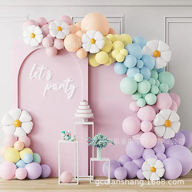 

Macaroon balloon latex balloon daisy frangipani aluminum balloon girl birthday party decoration layout