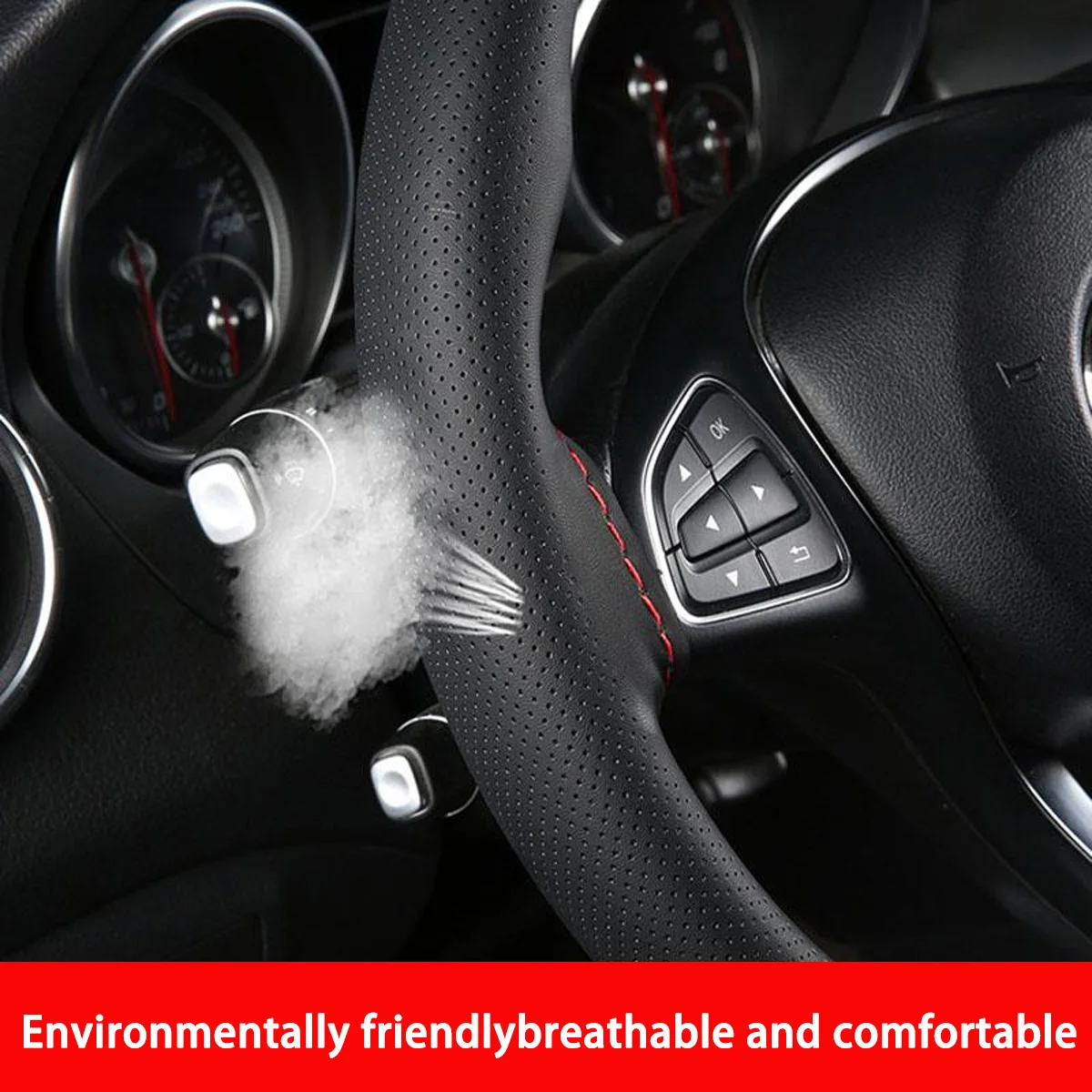 Car Hand Sewn PU Leather Steering Wheel Cover Anti Slip And Sweat Resistant Car Steering Wheel Cover With Needle And Thread