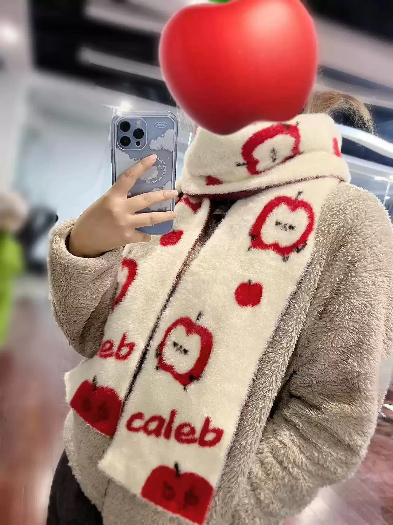 Love and Deepspace Caleb Cosplay Anime dessin animé mignon pomme foulards silencieux écharpe cache-cou chaud vêtements d'hiver cadeau de noël