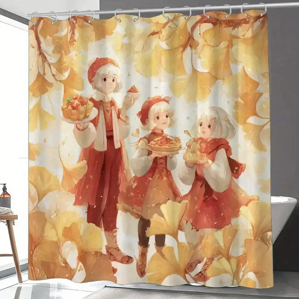 

Waterproof Autumn Leaves Shower Curtain Bathroom Decor Fall Harvest Kids Whimsical Seasonal Bathtub Curtain Liner Cute Home Acce