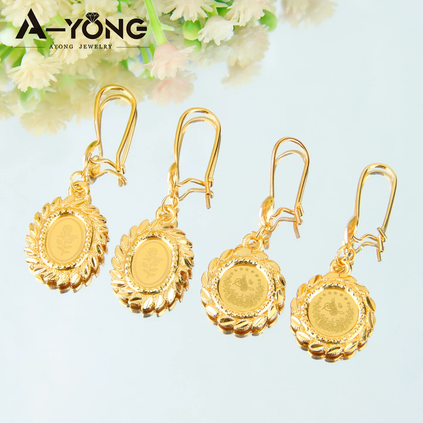 Turkish Coins Dangle Earrings 21k Gold Plated Dubai Fashion Copper Drop Earring Arabic Islamic Women Bridal Jewelry Gifts