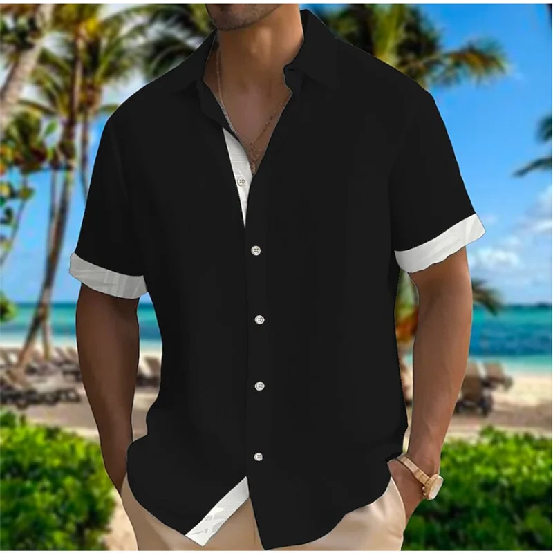 2023 Men's Shirt Cuff Print Black White Blue Orange Outdoor Street Short Sleeve Clothing Fashion Designer Casual Soft Oversized