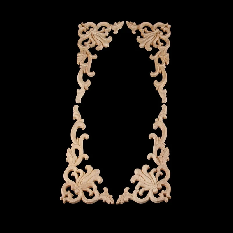 1 Pcs Wood Carved Decal Corner Onlay Applique 12 X 6Cm & 4Pcs 20 X 10Cm Wood Modern Wall Frame Corner Door