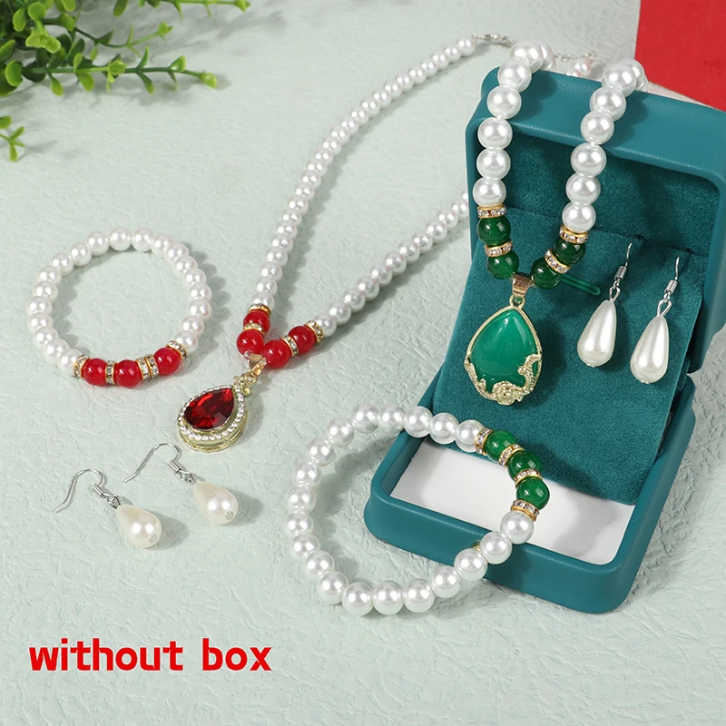 Vintage Fashion Pearl Jewelry Set For Women Necklace Earrings Bracelet Set Wedding Party Jewelry Gift Pendientes