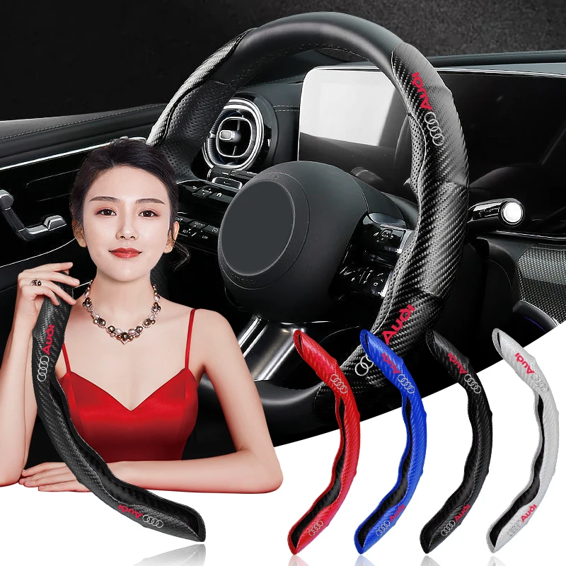 Non-Slip Carbon Fiber Car Steering Wheel Cover For Audi B6 B7 B8 B9 A3 8P 8V A4 A6 C6 C5 Q2 Q3 Q5 Q7 Q8 TT TTS RS3 RS4 Styling