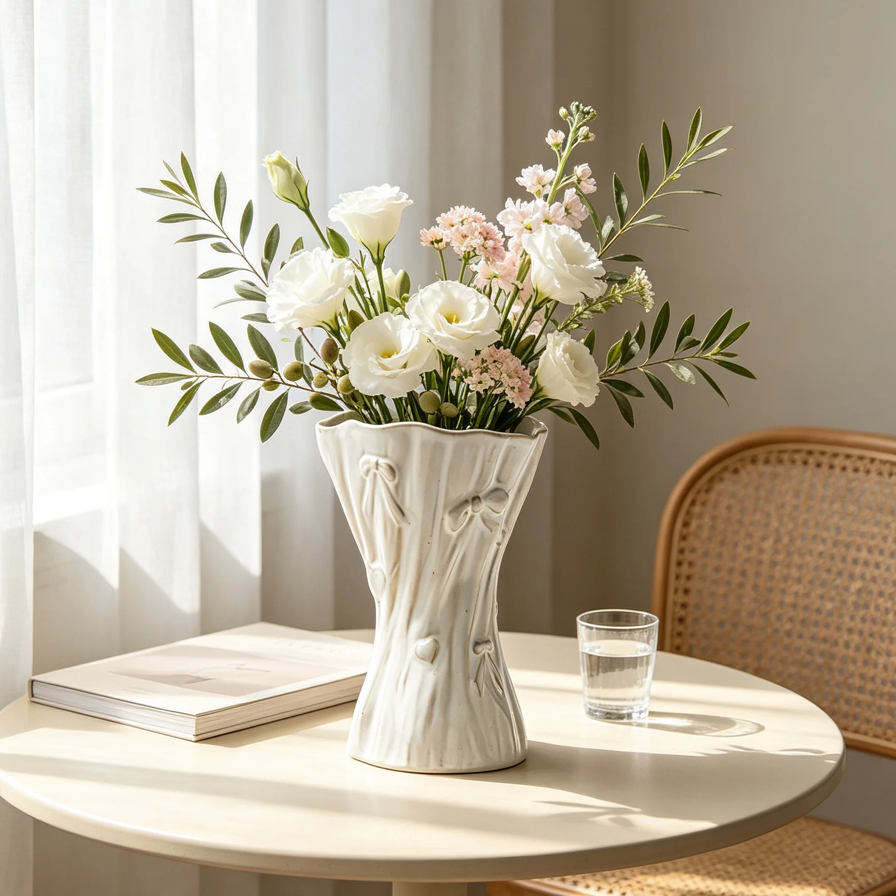 Modern Minimalist White Ceramic Vase Creative Flower Vase Home Decor for Living Room Entryway Console Table Ornament
