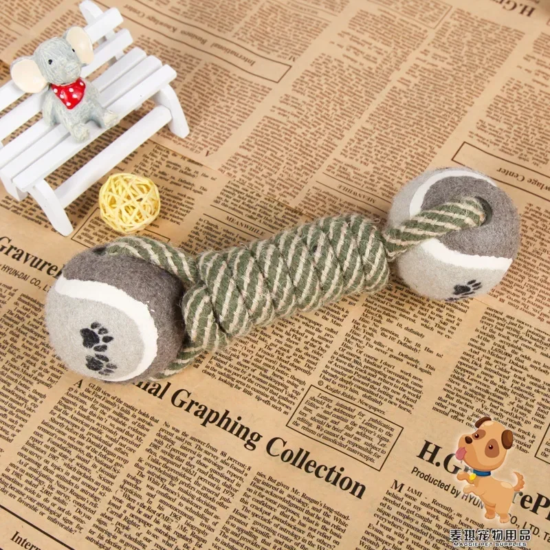 Pets Chew Toy Cotton Rope Tennis Dumbbell Rubbertoy Ball Medium Large Dog Interactive Toy Animal Playing Supplies