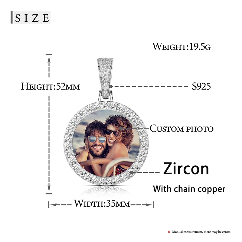 Round Medallions Custom Photo Pendant Necklace For Men Hip Hop Jewelry 925 Sterling Silver  Pendant Bling 18K White Gold Plated