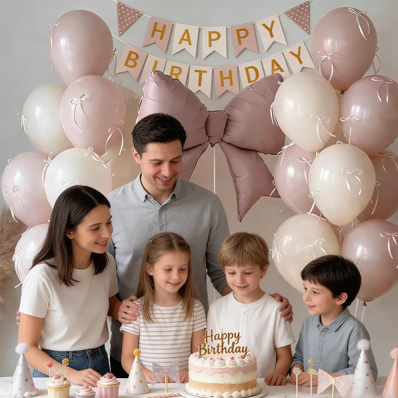 26pcs Decorative Balloons with Pink Bows Suitable for Wedding Decoration Birthdays and Pink Themed Parties Decor Supplies