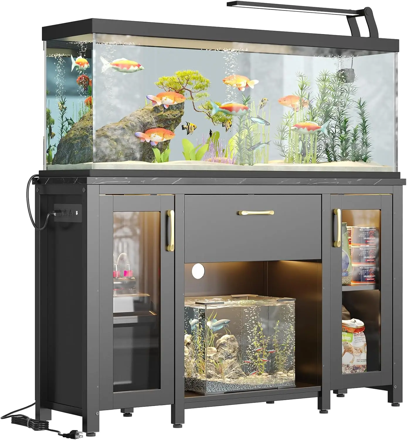 55 Gallon Fish Tank Stand with Power Outlet & LED Light, 49.2