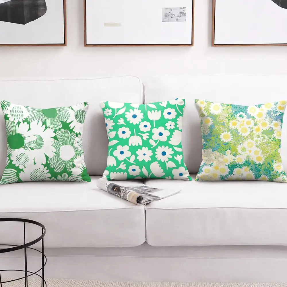 Fresh Green Bloom Cushion Cover Short Plush Soft Double-Sided Printing Pillow Case Cozy Sofa Bedroom Home Decor Gift