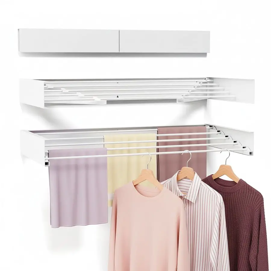 

Mounted Drying Rack for Laundry 31.5, Folding Drying Rack Clothing Wall Mount with 5 Rods, Space Saving for Indoor Outdoor Bathr