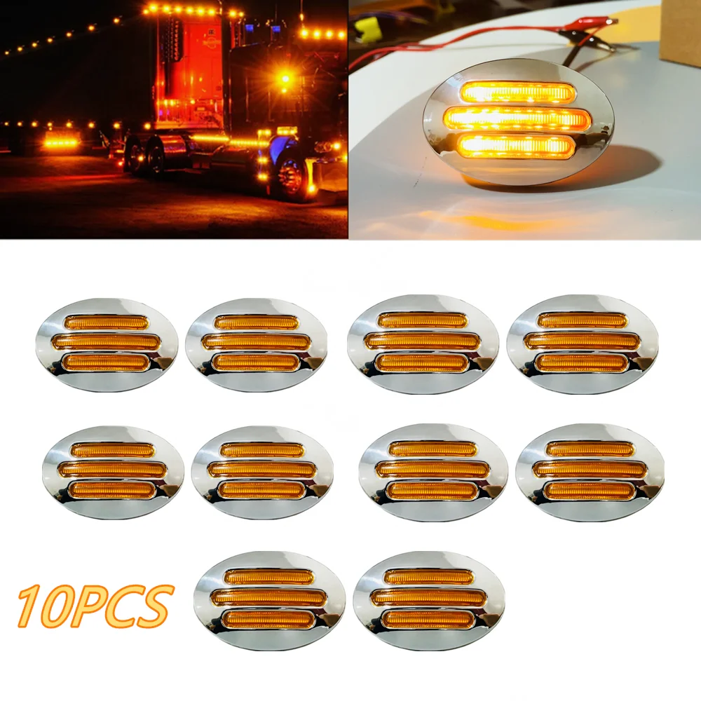 10PCS Side Lights Truck Caravan Indicator Side Marker Lights Lorry Trailer Rear Tail Lights 12V Chrome 13LED Turn Signal Lamp