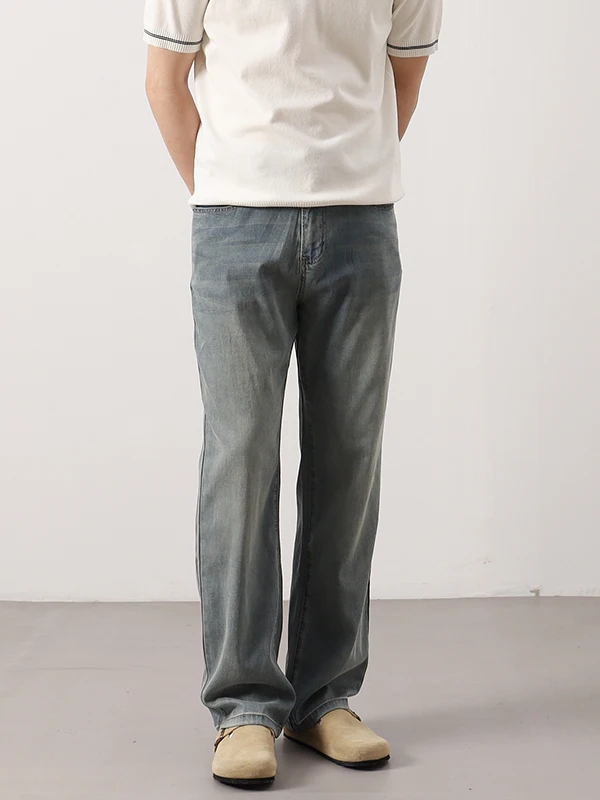 

American Sle Casual Summer Men's Jeans Thin Ice Silk Loose Straight Leg Pants Breathable Faion Urban Wear Daily