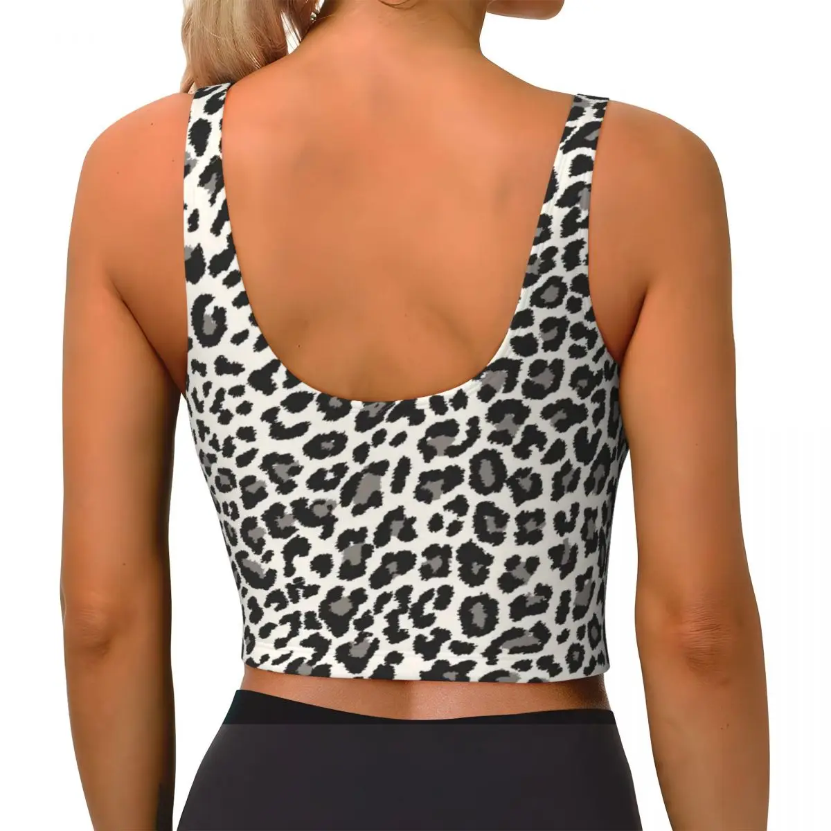 Niestandardowy stanik sportowy Tropical Wild Animal Leopard dla kobiet Futro zwierzęce Tekstura skóry Wysoki wpływ Trening Joga Crop Top