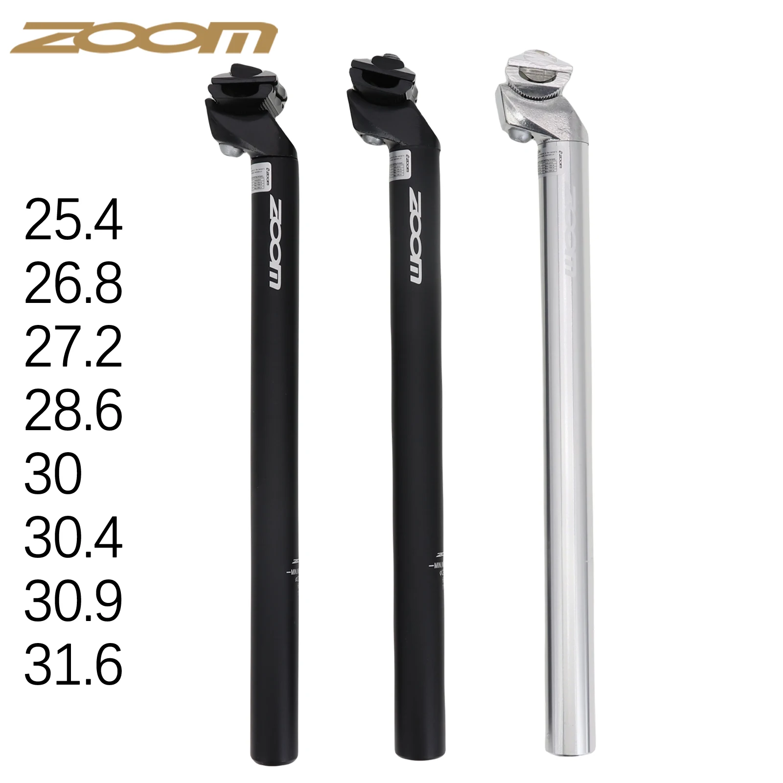 Zoom Seatpost for MTB Bike 300g Bicycle Seat Post Matt Black Silver 25.4 26.8 27.2 30 30.4 30.9 31.6mm 350mm Aluminum Alloy