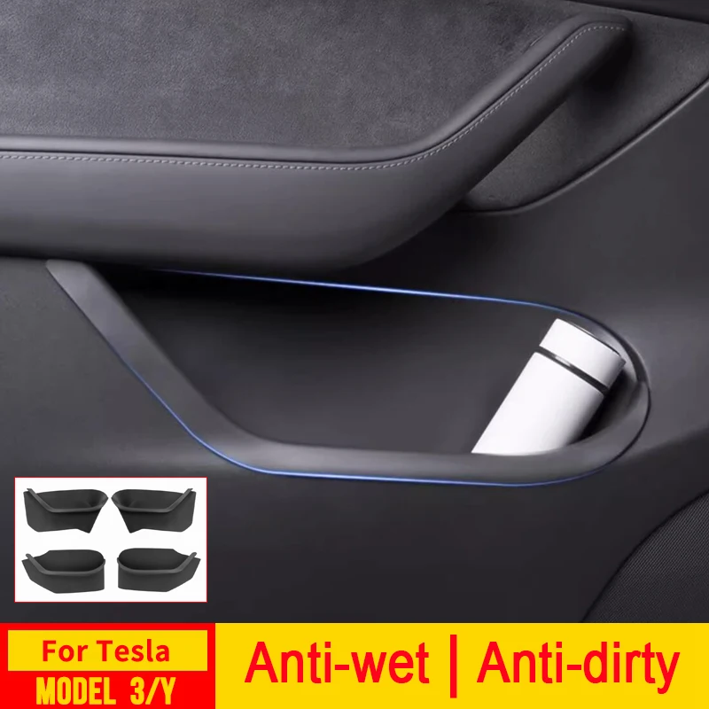 Door Storage Box Side Pocket Protect Liner for Tesla Model Y 3 Highland 2024 Door Handle Bin Cover Center Console Tray Organizer