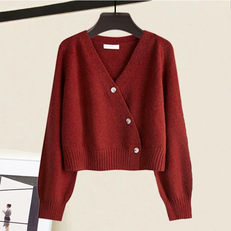 Autumn 2023 New Western Fashion Large Women\'s Knitted Cardigan Sweater Half Skirt Commuter Two Piece Women\'s Skirt Set