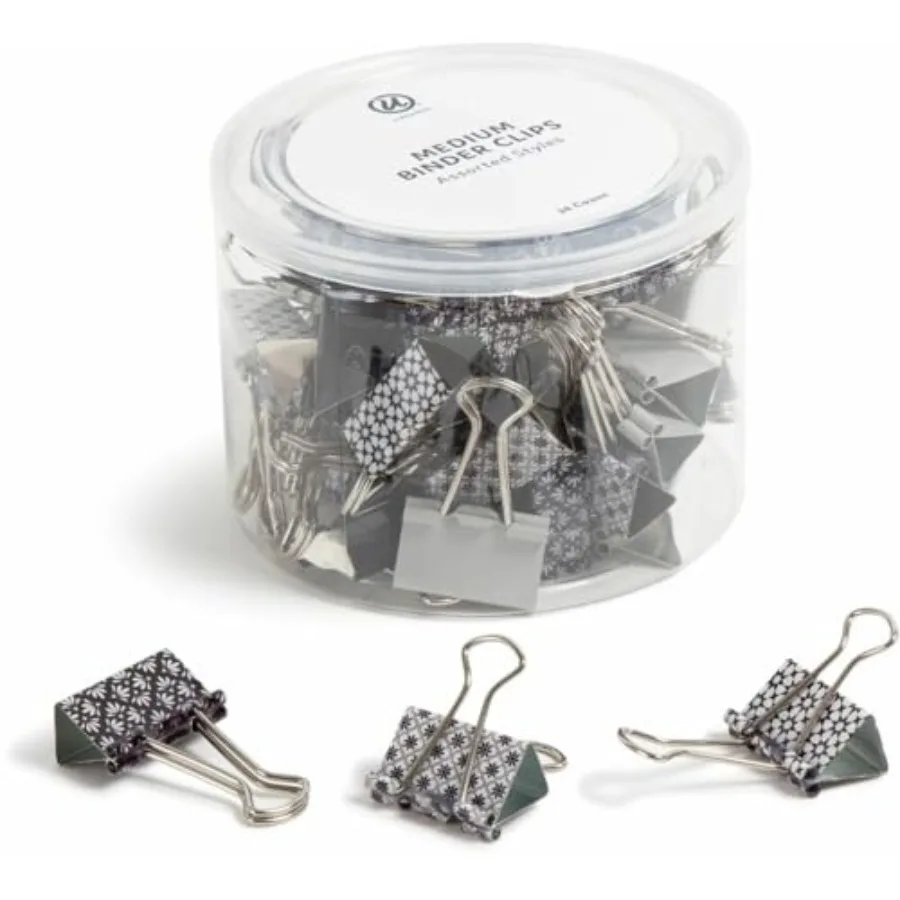 

Fashion Binder Clips, Moroccan Monochrome with Silver Prongs, Office Organization Supplies, 32mm, 36 Count