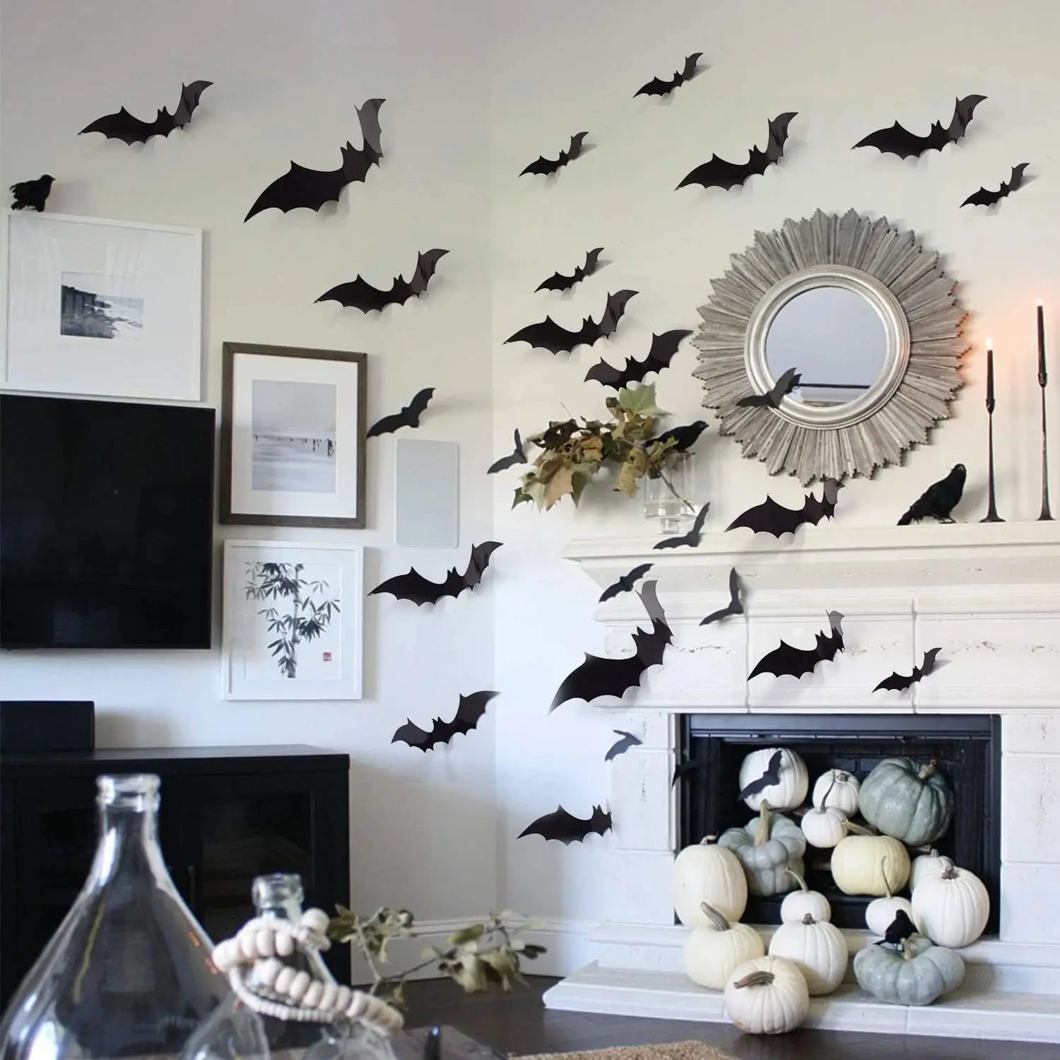 3D Schwarze PVC Fledermaus- und Spinnen-Wandaufkleber, Gruselige Halloween-Dekorationen, Party-Requisiten, DIY Heim- und Bar-Deko, Spukhafte Ornamente – Detail 10