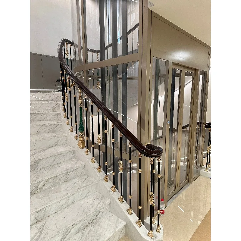 حجم التخصيص الحديثة النمط الفرنسي النحاس الألومنيوم درابزين الدرج درابزين معدني الدرابزين درابزين عالية للسلالم #6