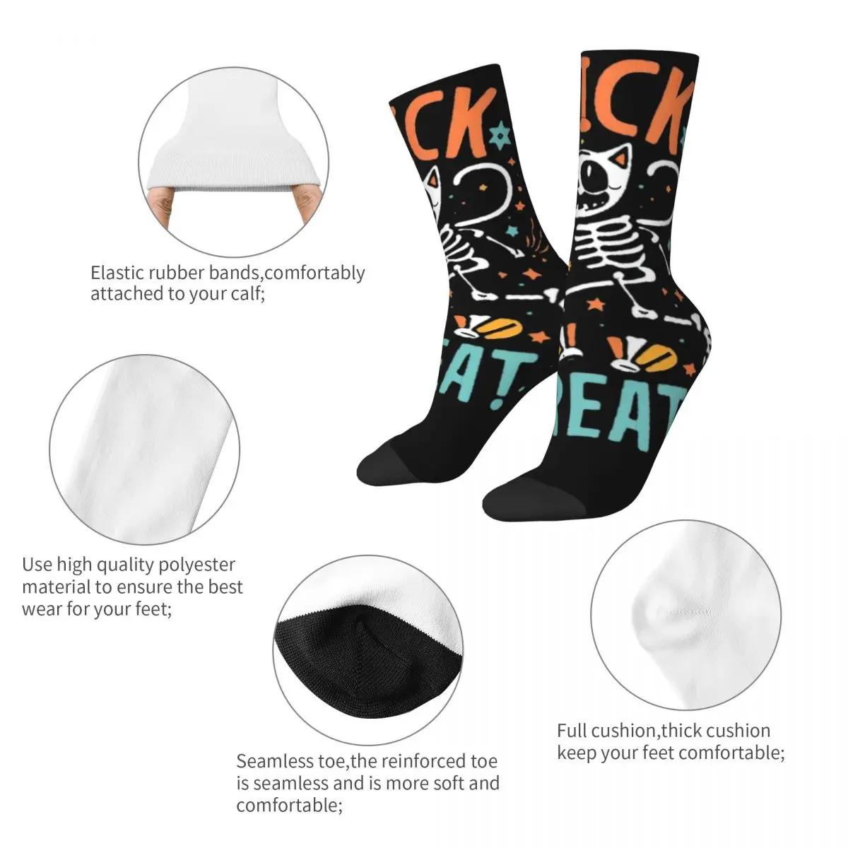 Crazy Design Unisex Funny Halloween Cat Crew Socks Trick Or Treat Merch Middle Tube Socks Soft Best Gifts